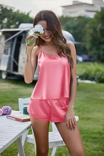 Love Salve Satin Pajamas Women's Backless Lingerie Cami Shorts Set Nightwear