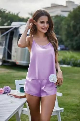 Love Salve Satin Pajamas Women's Backless Lingerie Cami Shorts Set Nightwear