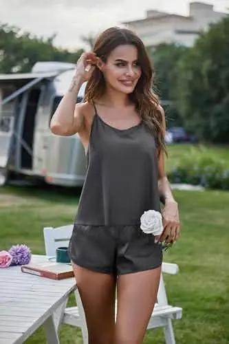 Love Salve Satin Pajamas Women's Backless Lingerie Cami Shorts Set Nightwear