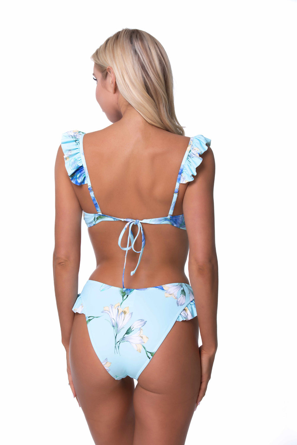 BLUE FLORA RUFFLE TRIM BIKINI SET