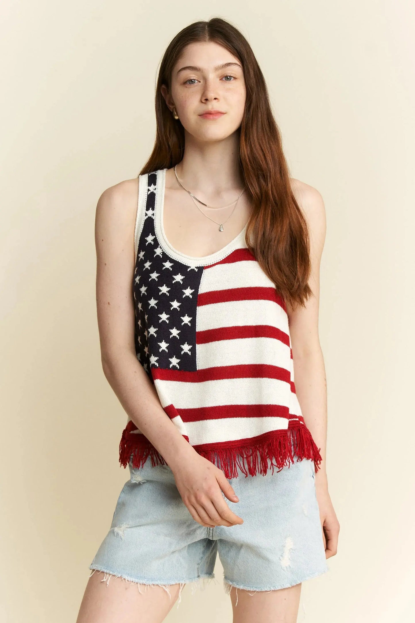 Tank Top - American Flag Fringe Plus Size - Women's Patriotic
