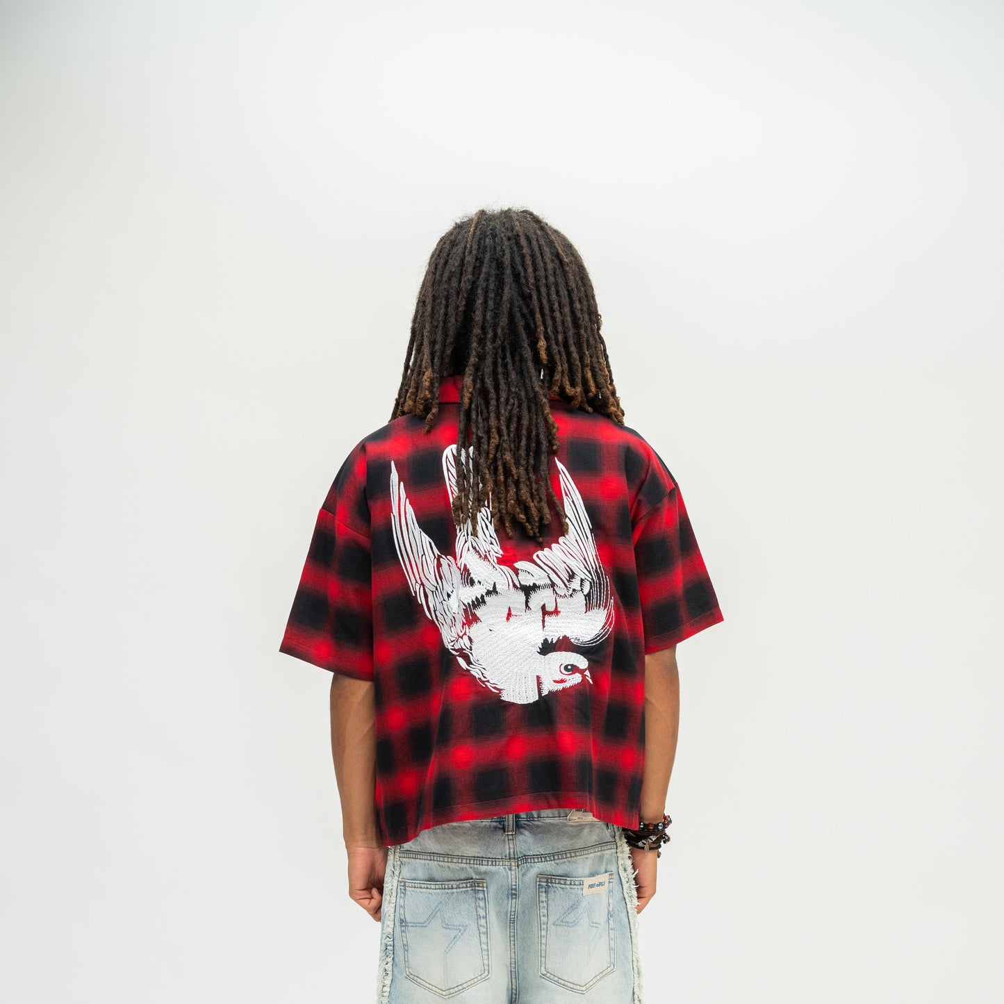 FR Studded Shadow Plaid Zip Shirt - Red
