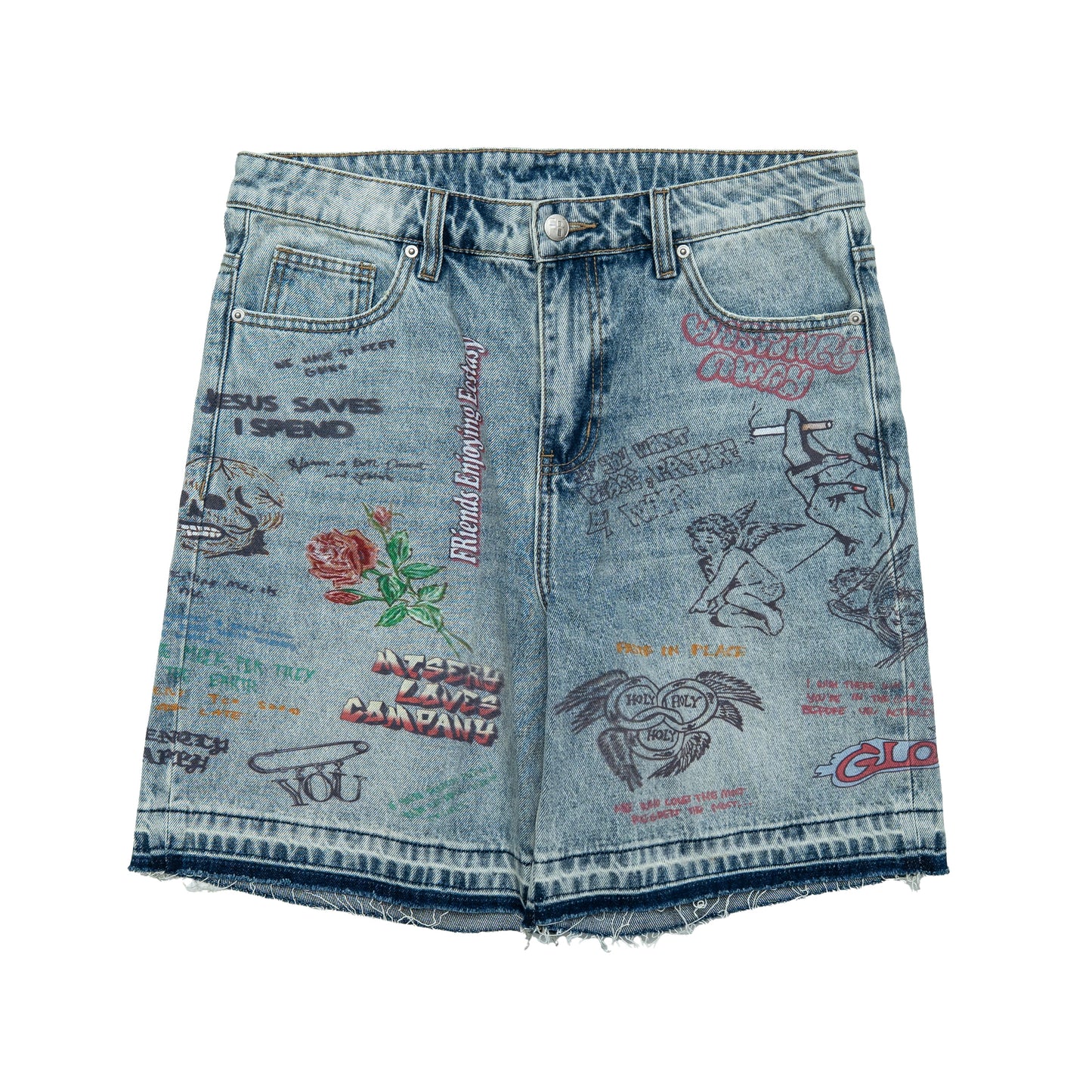 Graffiti Jorts - Blue Wash