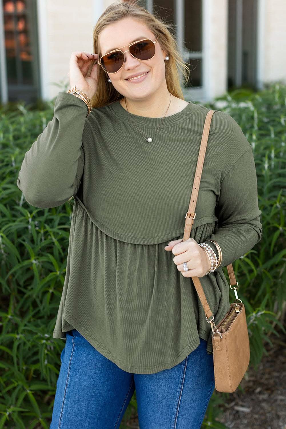 Love Salve Mist Green Plus Size Women's Babydoll Top: Comfy & Fashionable