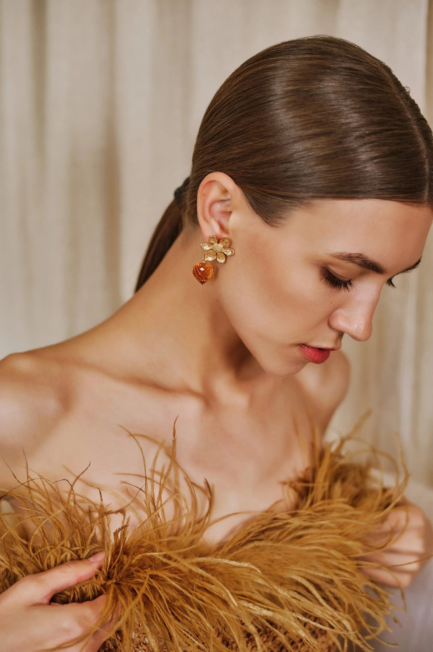 Dangle Earrings - Citrine Flower - Gold Plated Sterling Silver