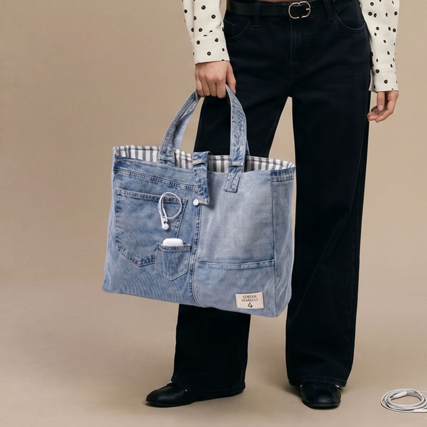 Brooklyn Heritage Tote / Recycled Denim White