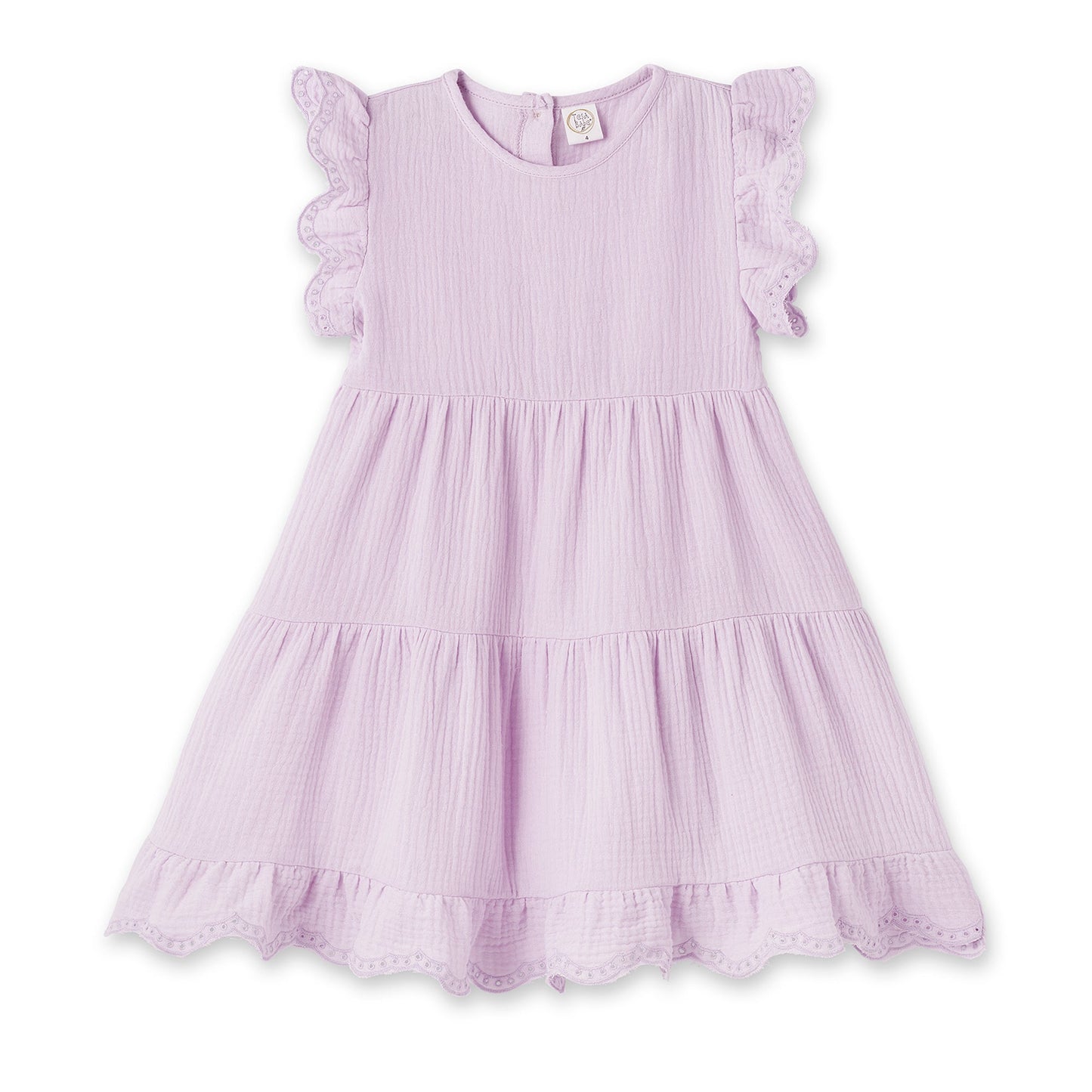 Lavendar Gauze Girl's Dress w/Eyelet Flutter Sleeves