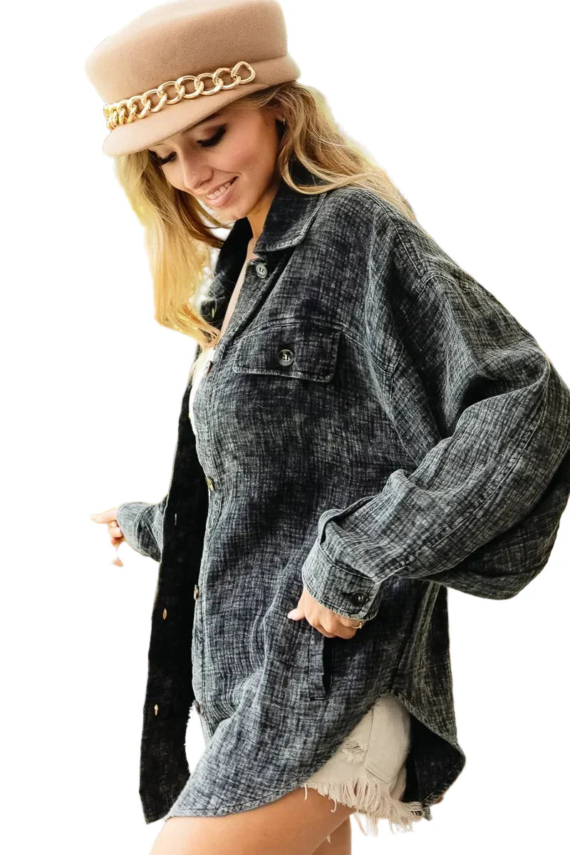 Vintage Washed Wrinkle Gauze Shacket