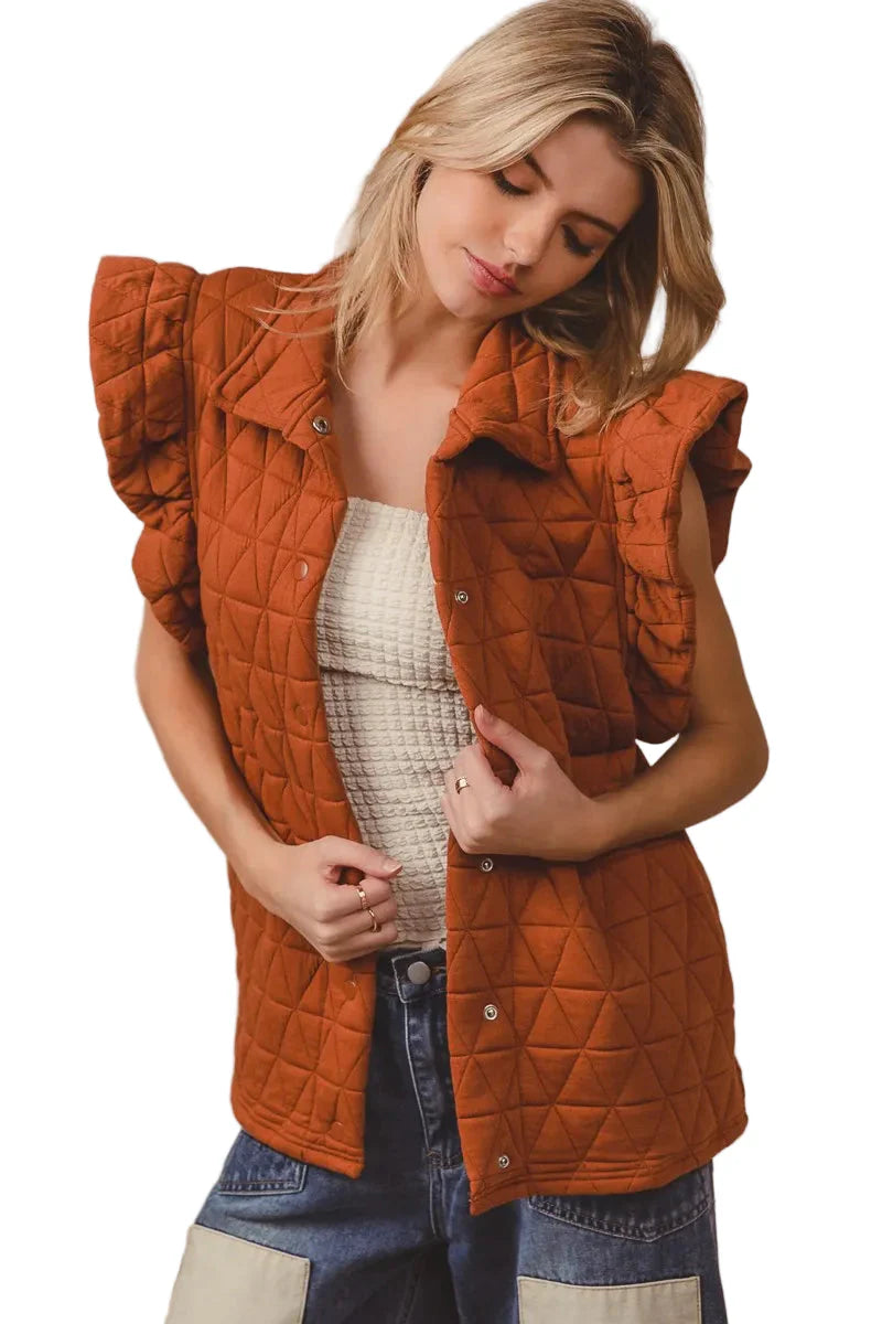 Quilting Knit Ruffle Sleeve Vest