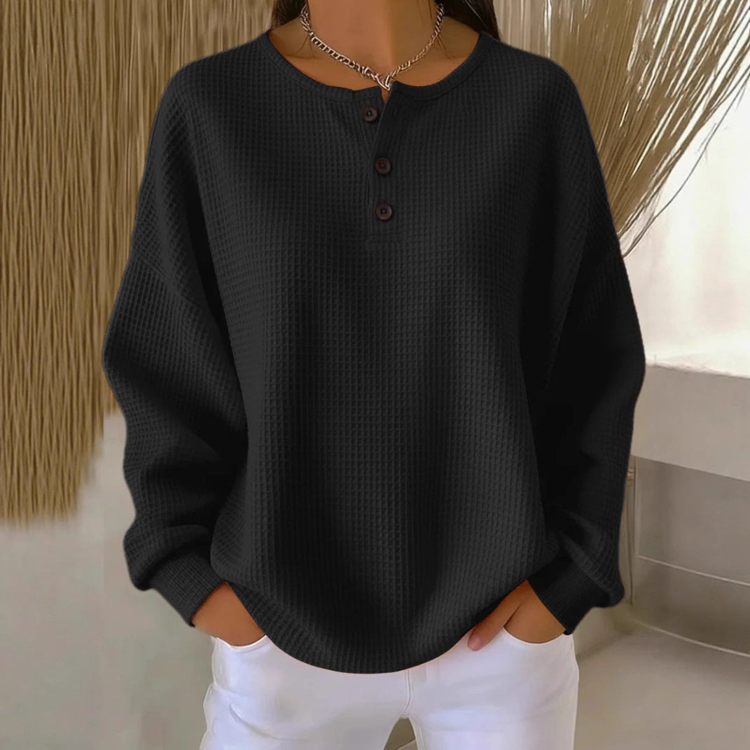 Women's Round Neck Solid Color Pullover Loose Top | Long & Short Sleeve