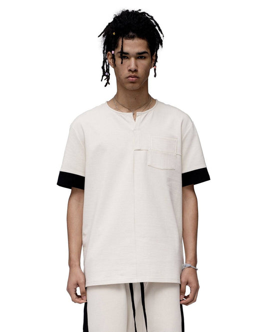 Konus Men's Ss Henley Tee / Owen In Beige