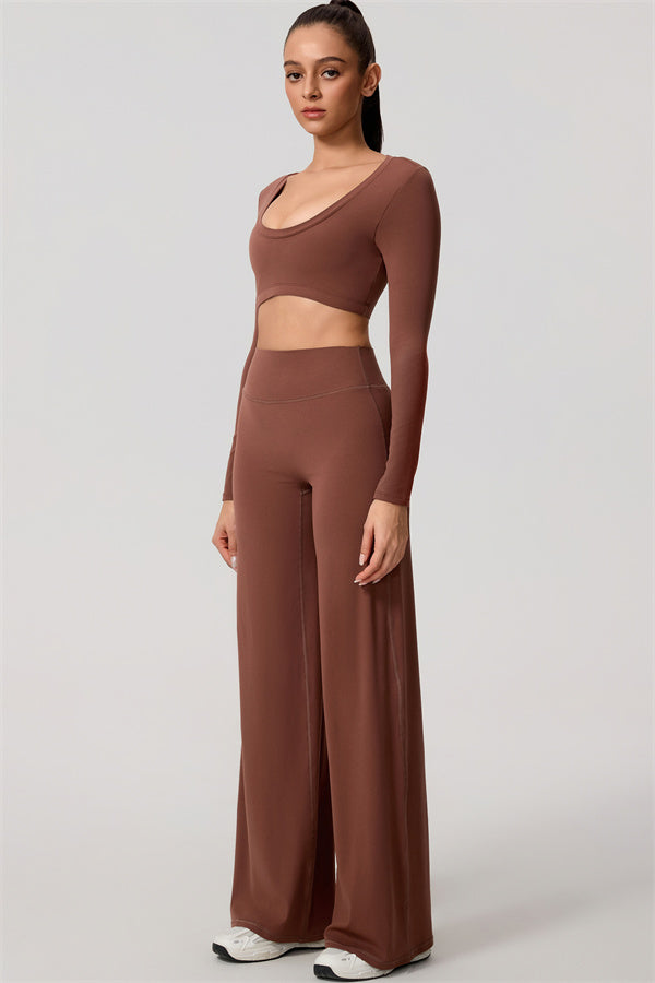 The Nestle Long Sleeve Crop Top Straight Leg Pants 2-Piece Set