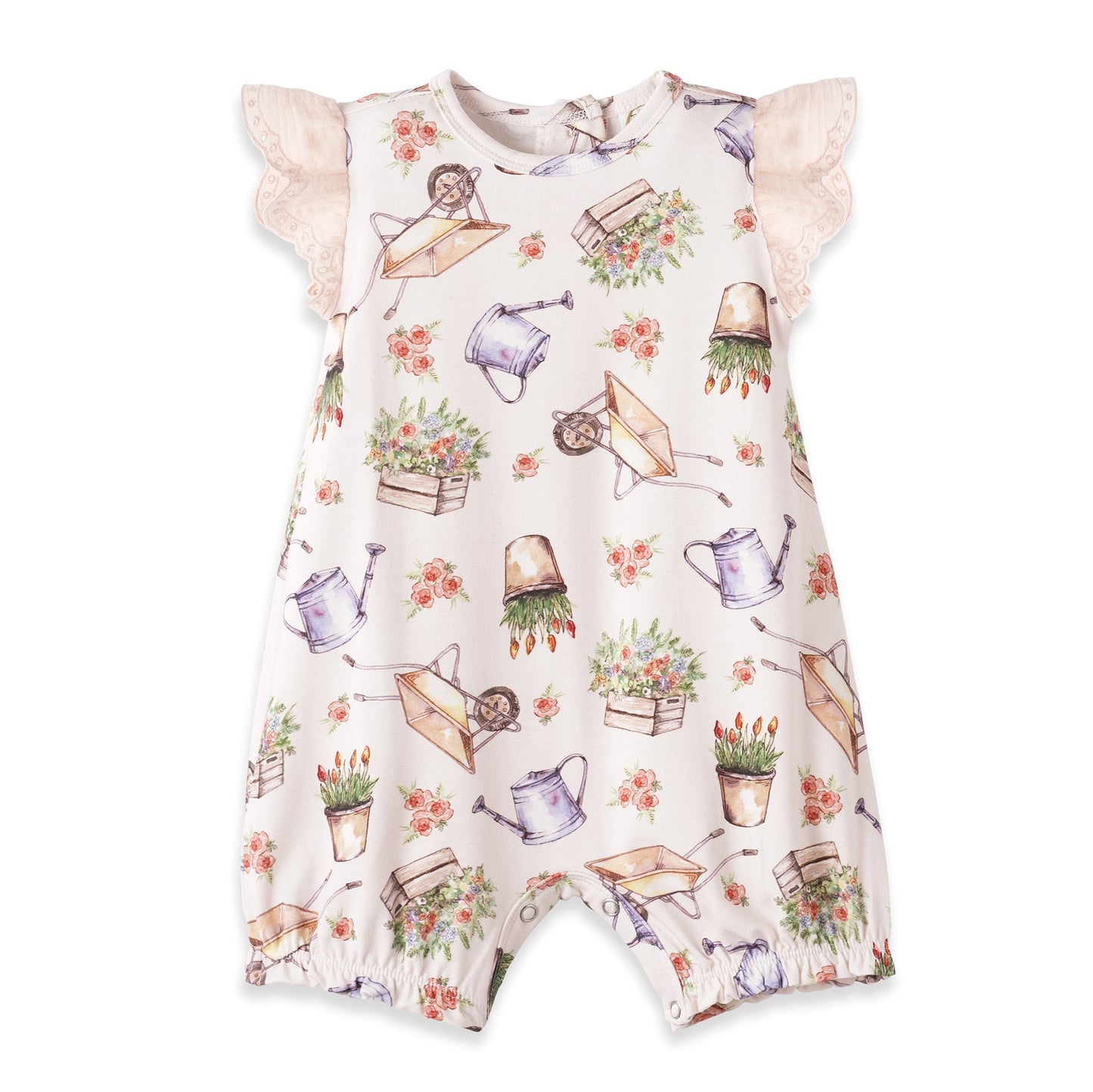 Petal Patch Baby Girl Romper – Bamboo One-Piece with Eyelet
