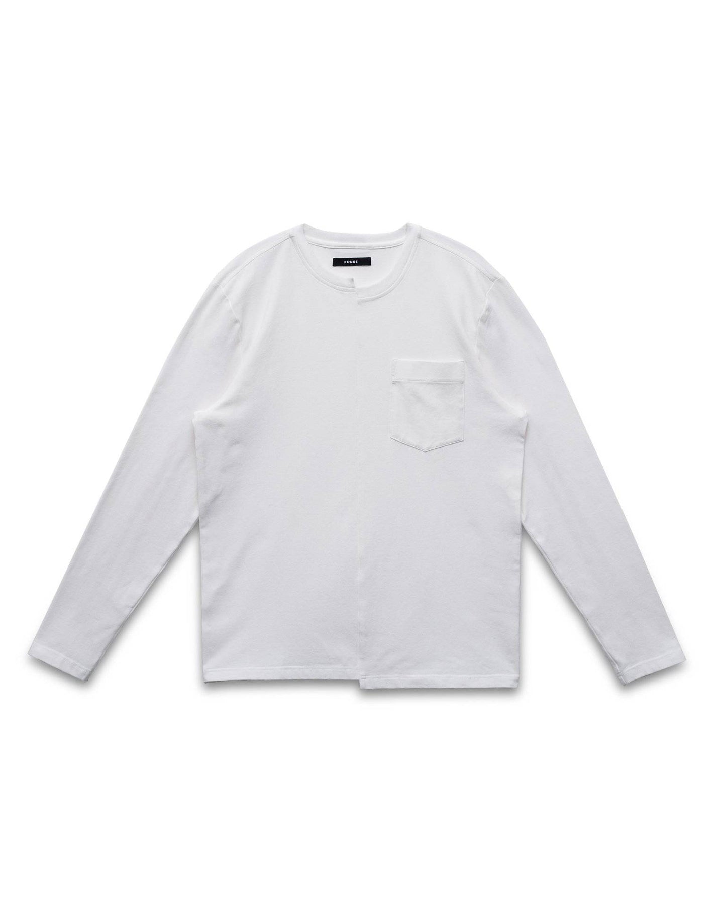 Konus Men's Unbalanced Hem Long Sleeve Tee in White