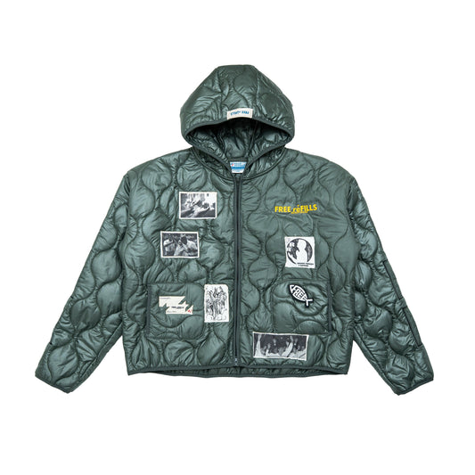 Nylon Quilted Zip-Up Jacket - Olive