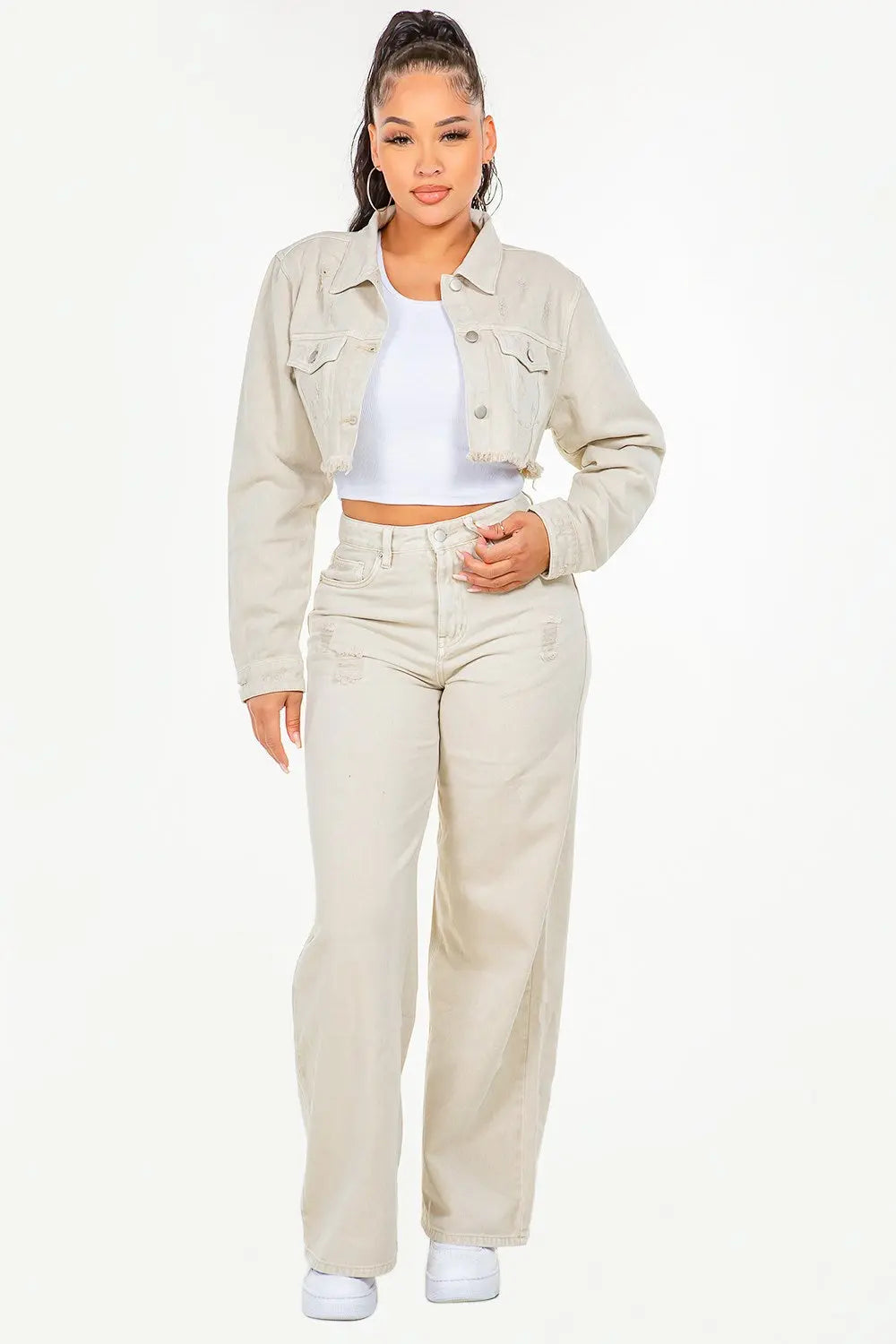 Jeans - High Waist Distressed - Wide Leg