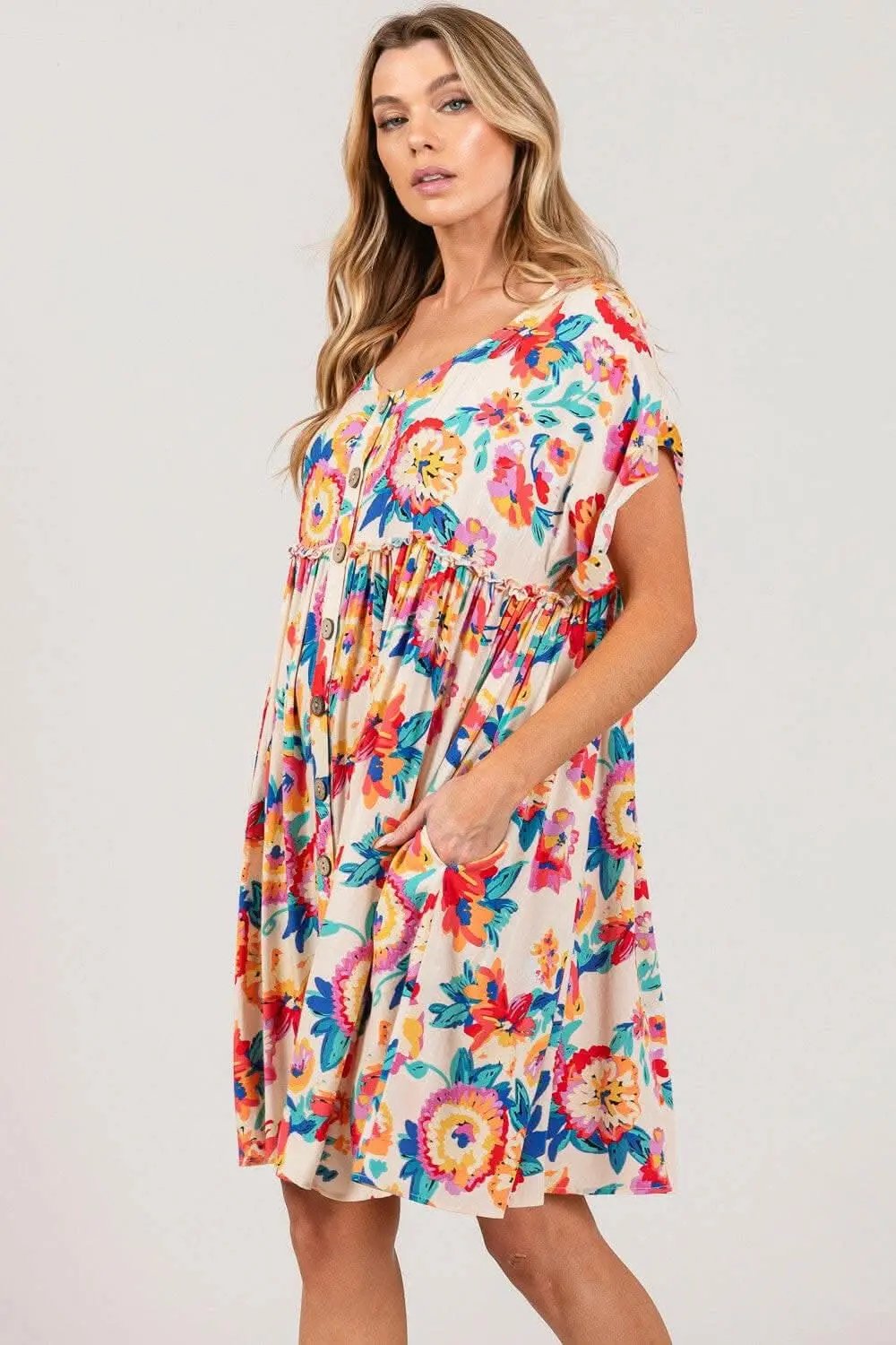 Trendsi Floral Button-Down Dress Women's Full Size Charming Fashion Dress