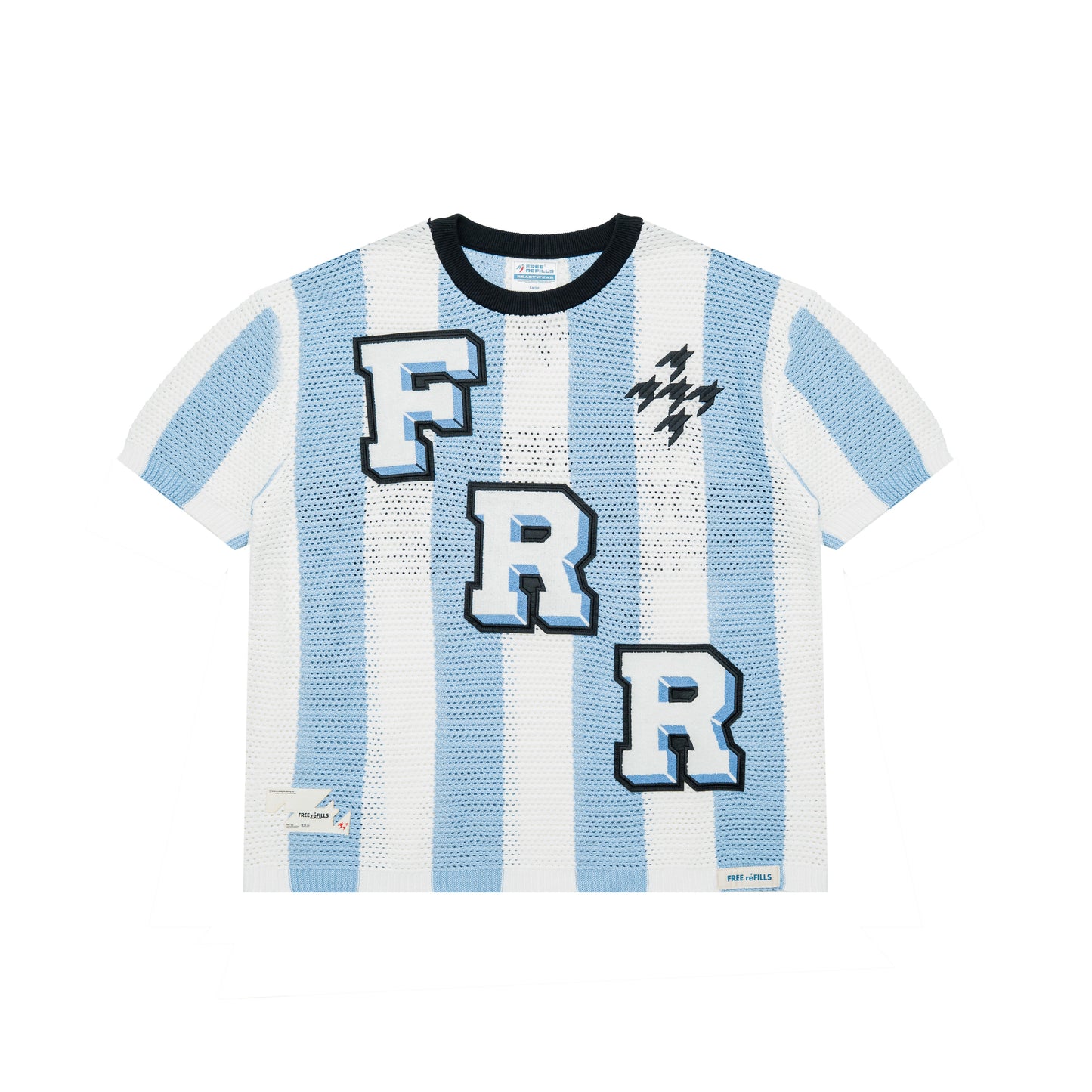Striped Crochet Knit Jersey Shirt - Blue