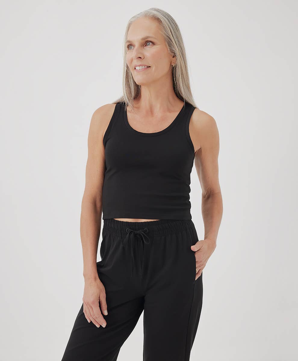 Pact Women’s Cool Stretch Cropped Lounge Tank: Black