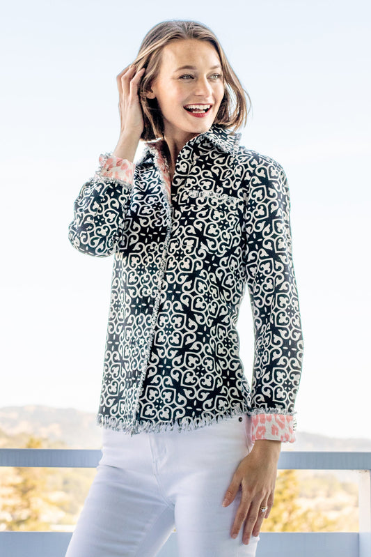 Cape Cod Shirt with Black & White Geometric Print