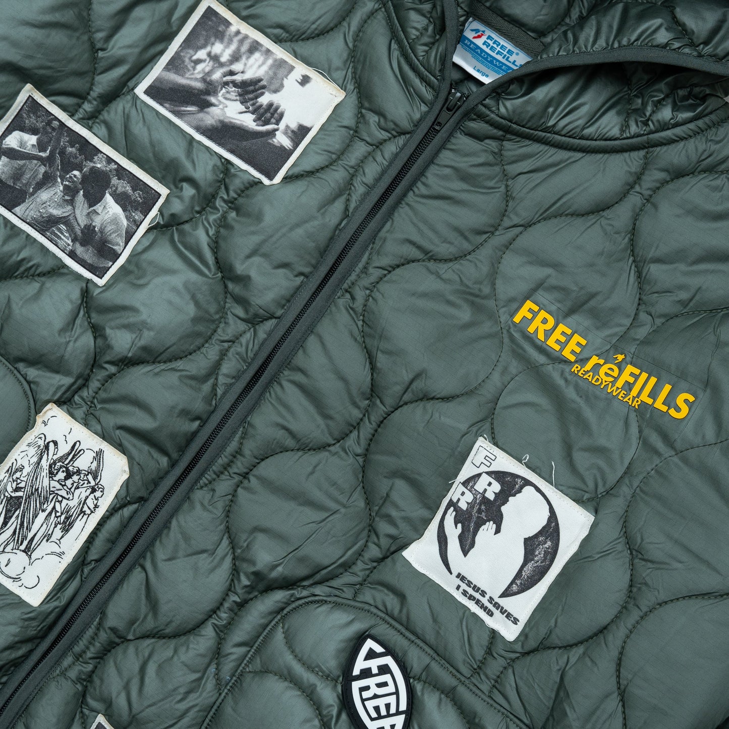 Nylon Quilted Zip-Up Jacket - Olive