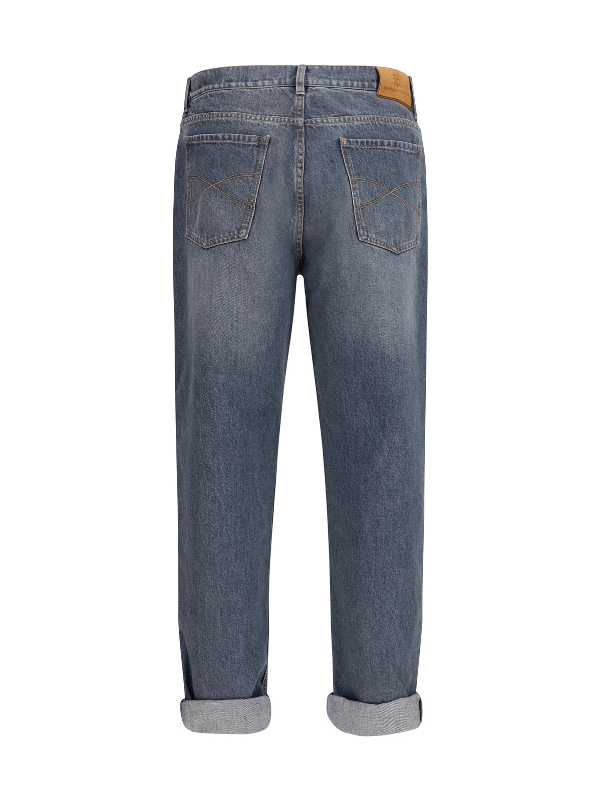 Jeans Straight-Leg Turn-Up Medium Grey