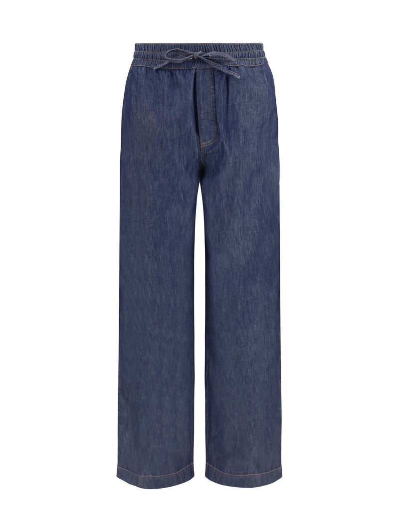 Pants Cotton Drawstring Denim Blue