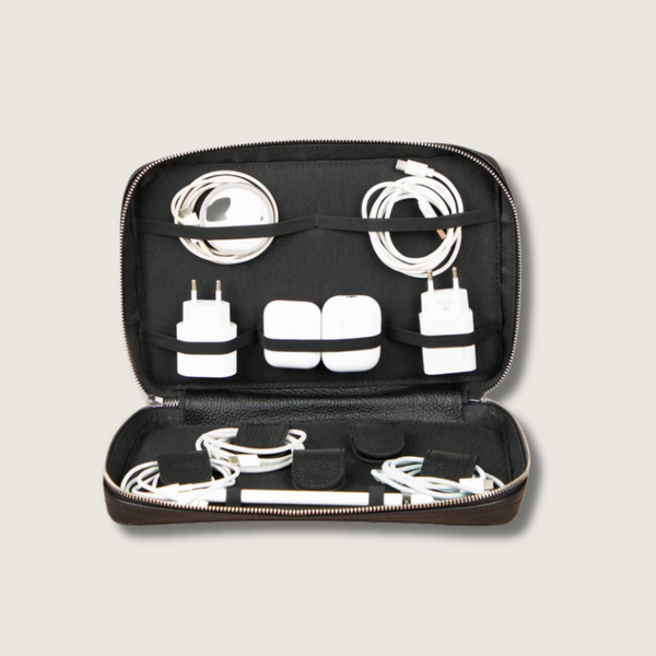 Leather Tech Organizer Case - Black - Oslo