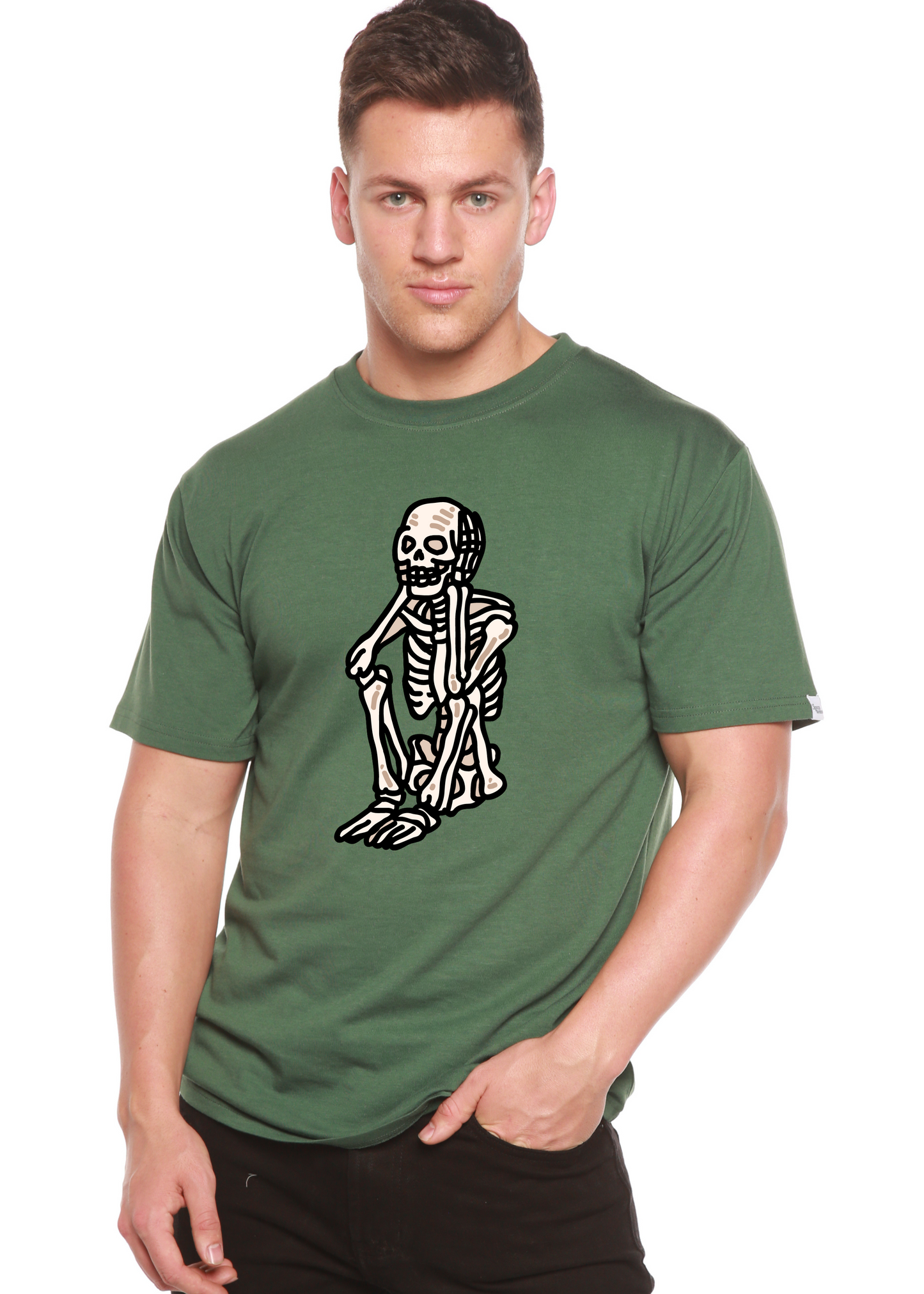 Sad Skeleton Halloween Unisex Bamboo Viscose/Organic Cotton Short Sleeve Graphic T-Shirt