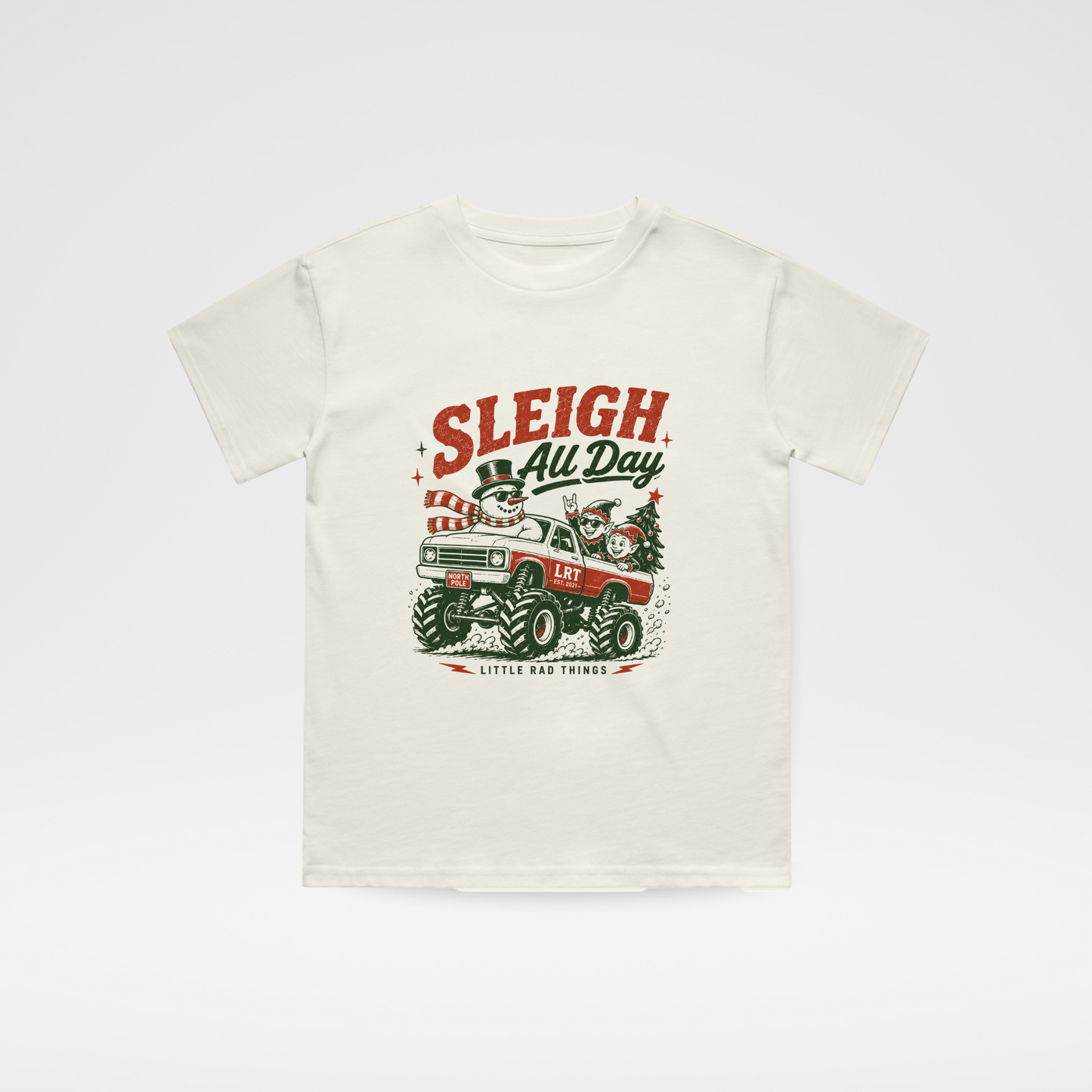 SLEIGH ALL DAY TODDLER CHRISTMAS MONSTER TRUCK TEE - BEIGE