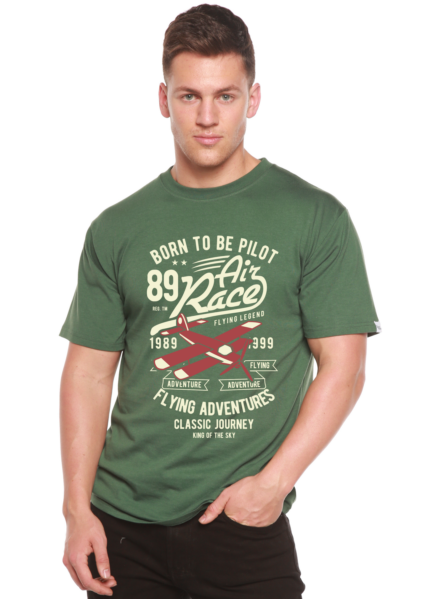 Born To Be Pilot Men's Bamboo Viscose/Organic Cotton Short Sleeve Graphic T-Shirt