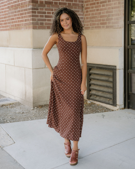Scottie Polka Dot Print Square Neck Sleeveless Vacation Long Dress