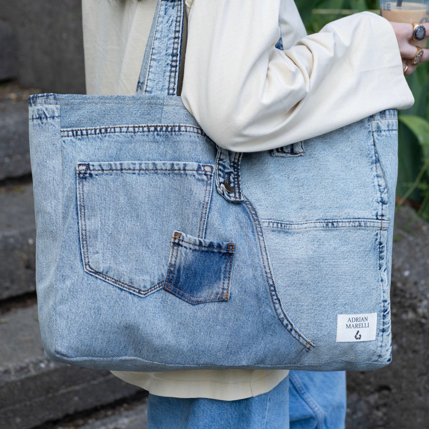 Brooklyn Heritage Tote / Recycled Denim Snow White