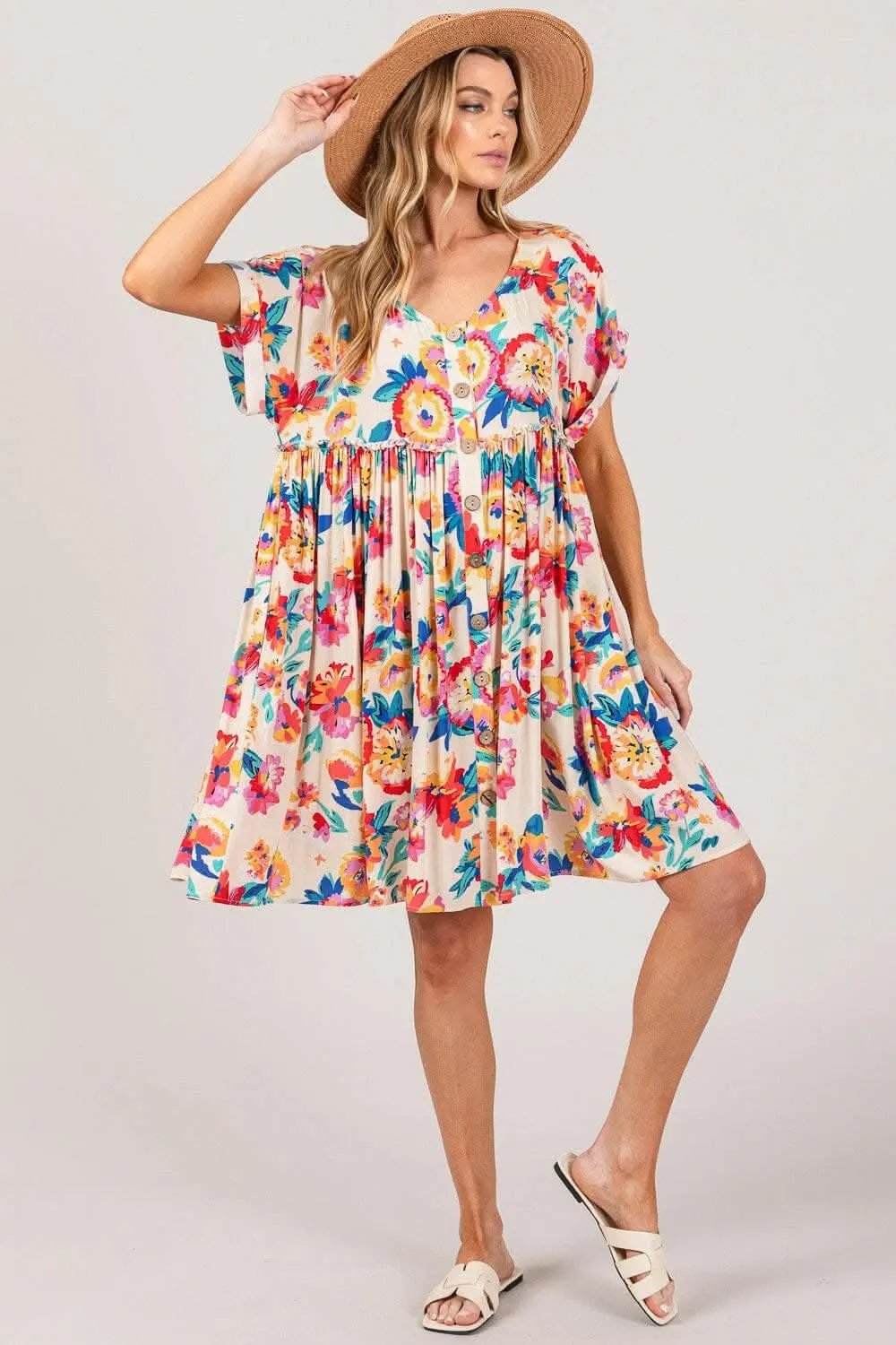 Trendsi Floral Button-Down Dress Women's Full Size Charming Fashion Dress