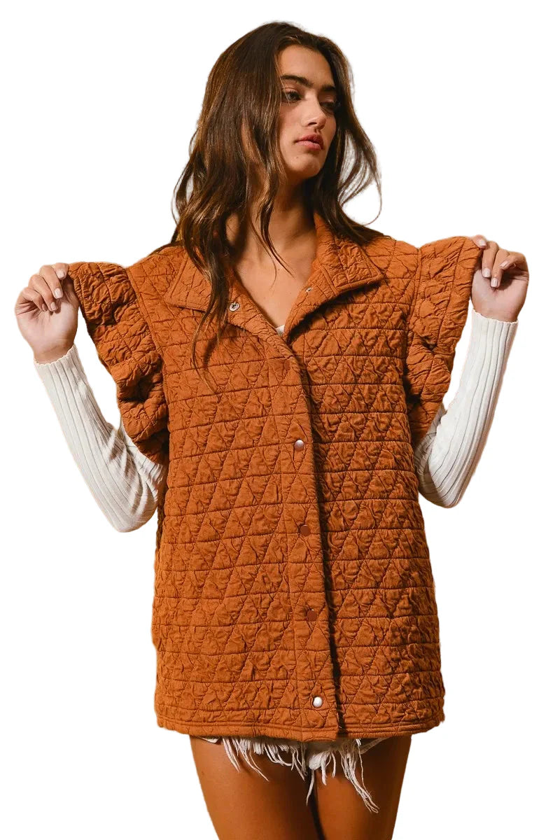 Quilting Knit Ruffle Sleeve Vest