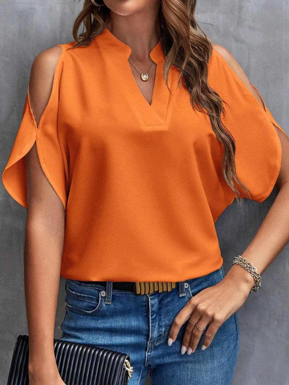 Trendsi just arrived - Chic notched cold shoulder blouse
