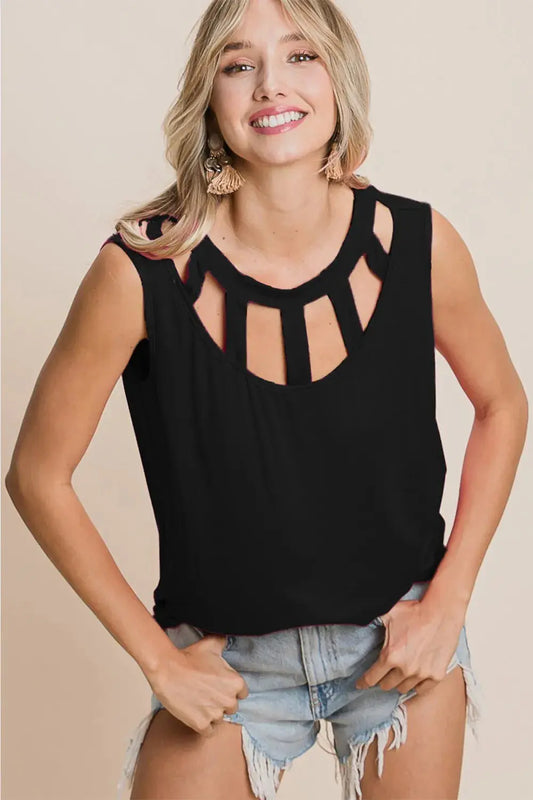 Tank Top - Cutout Sleeveless - Casual