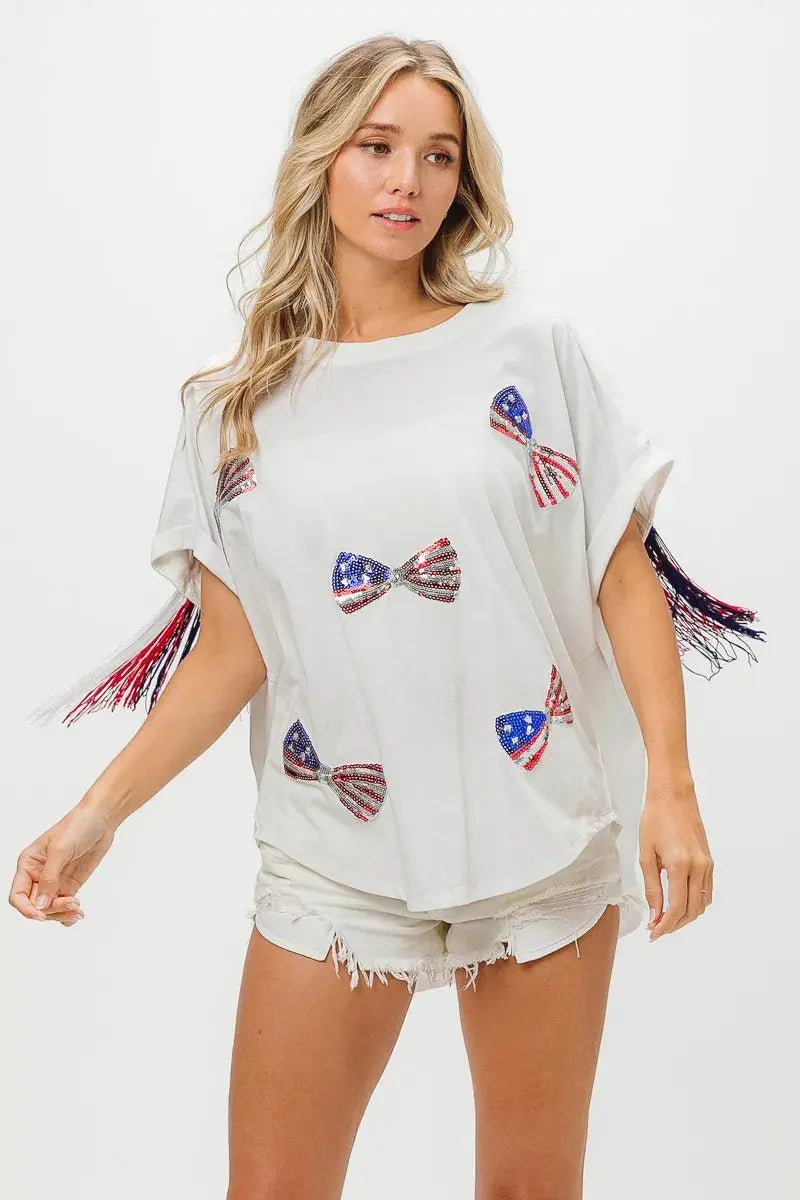 Women's T-Shirt - Sequin Flag - Patriotic USA