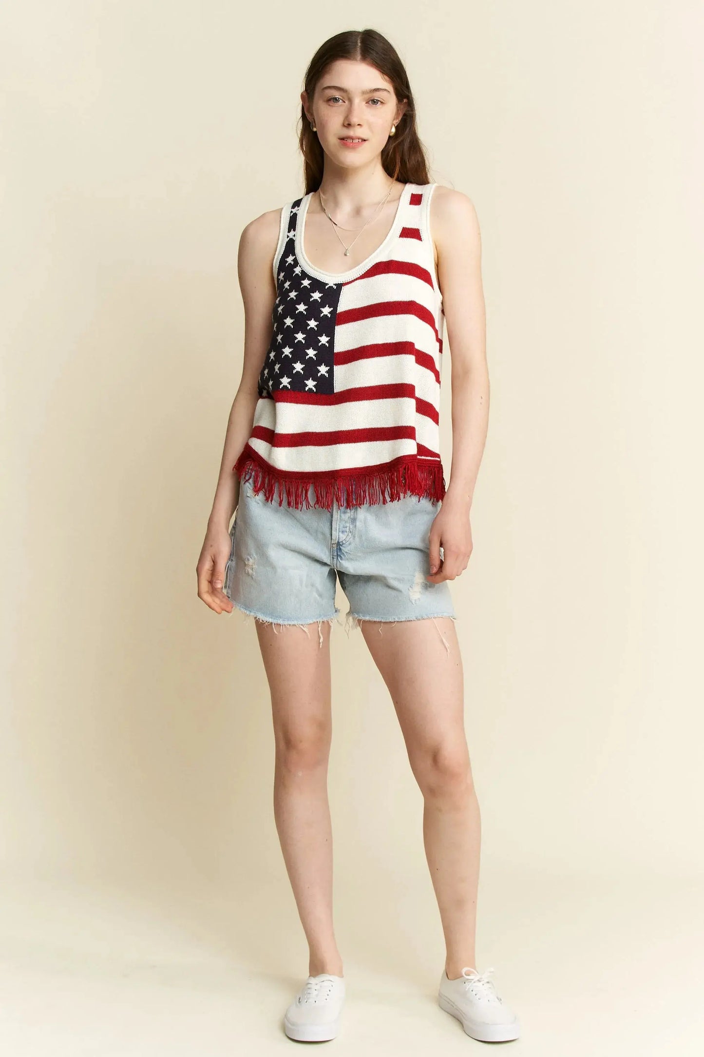 Tank Top - American Flag Fringe Plus Size - Women's Patriotic