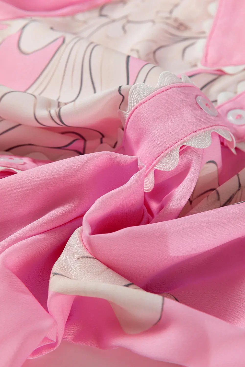 Love Salve Pink Floral Shirt Women's Daily Southern Belle Top Ric Rac Trim Cute