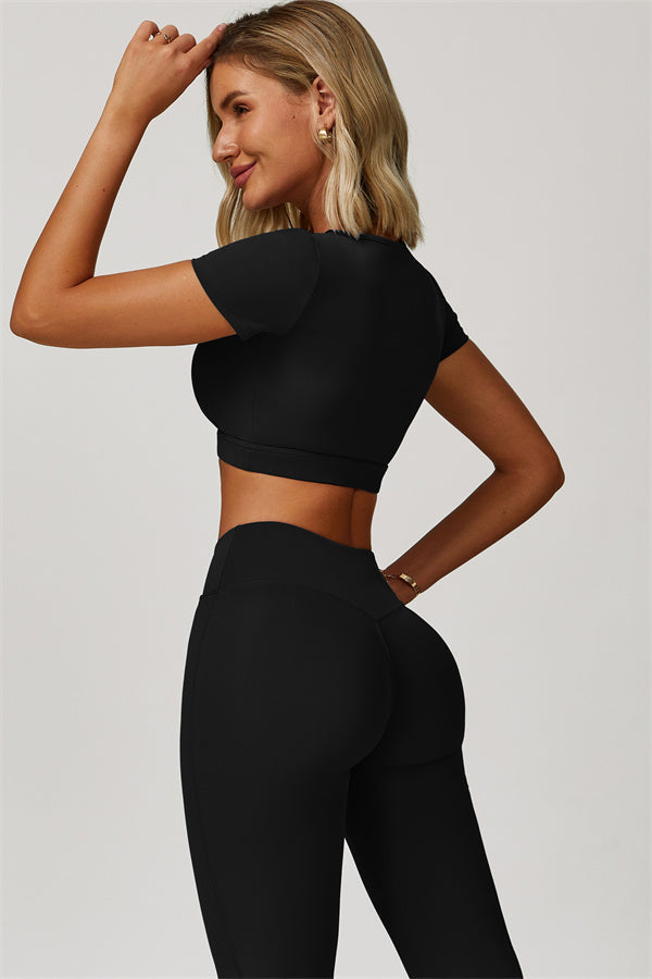 The Lavish Cut-out Crop Top Flared Leggings 2-Piece Set