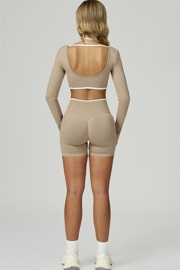 The Prime Line Long Sleeve Crop Top Shorts 2-Piece Set