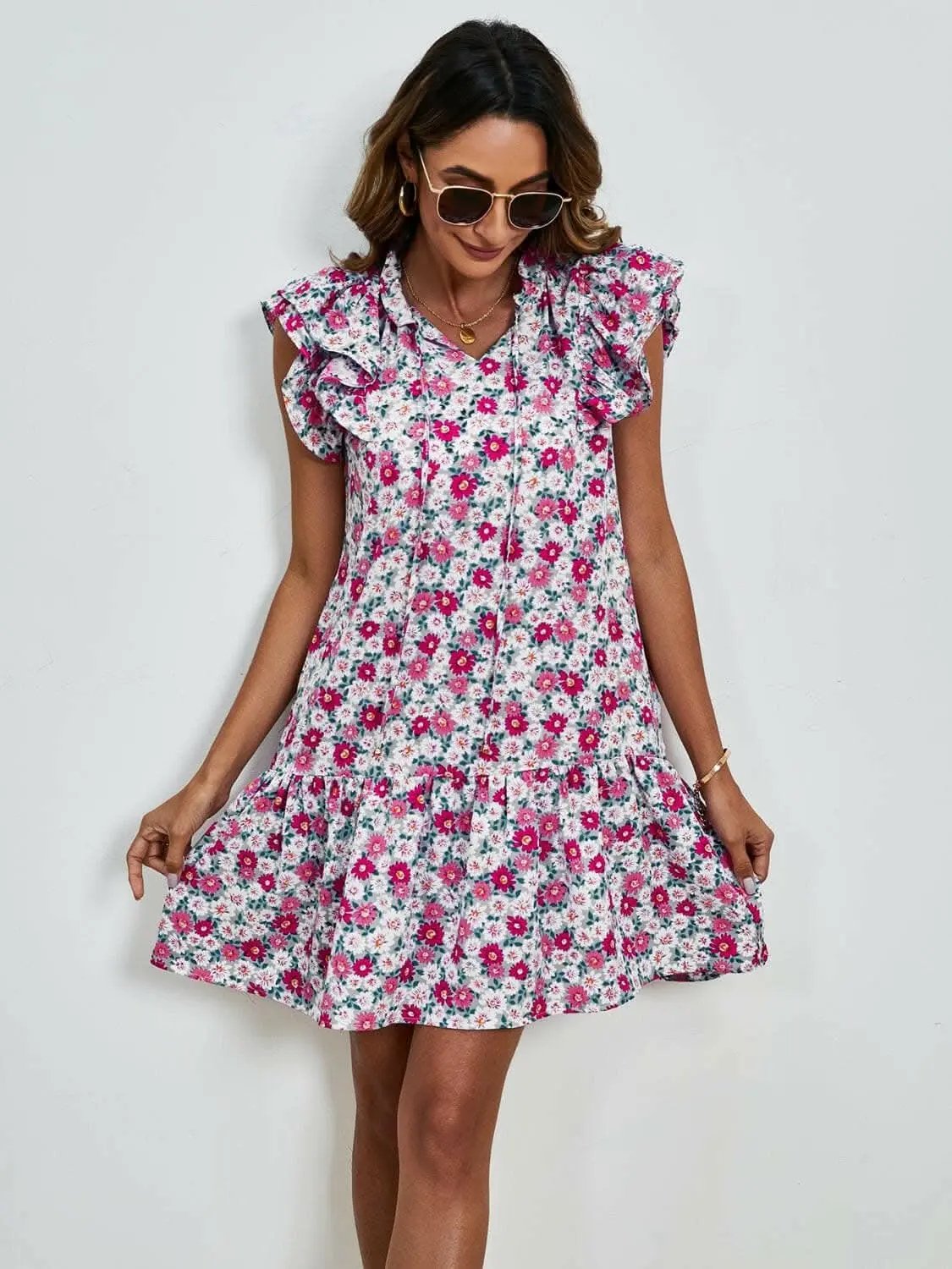 Trendsi swimwear - Floral Cap Sleeve Mini Dress