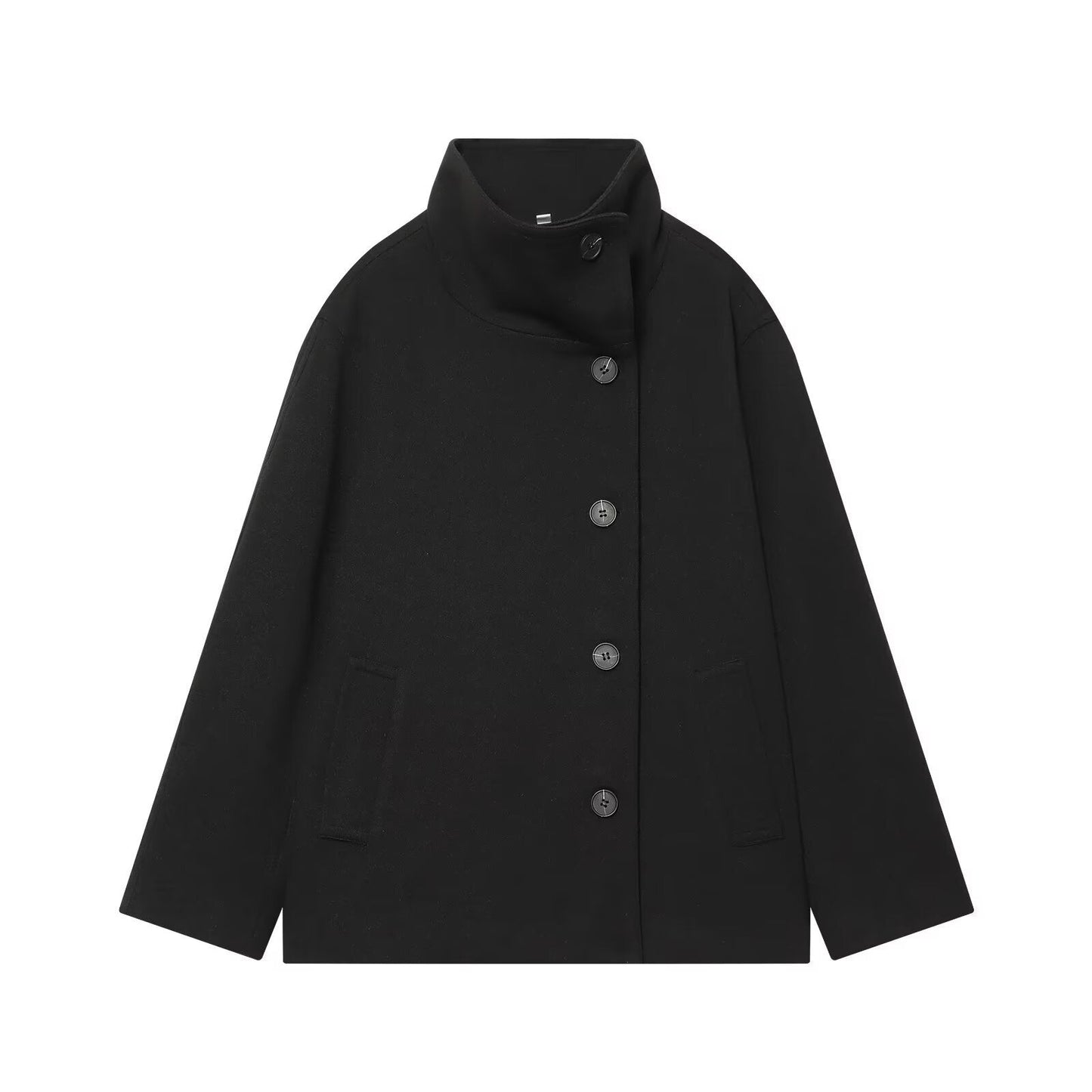 Women's Jacket Black Wool Blend High Collar BYMANYC ® New York SOHO ASYMMETRIC SHORT COAT - New Collection
