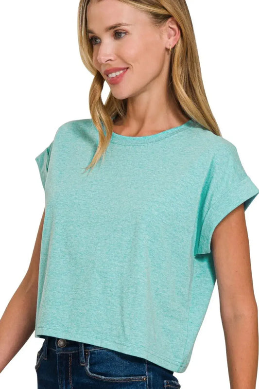Crop Top - Rolled Sleeve - Casual Basic Tee