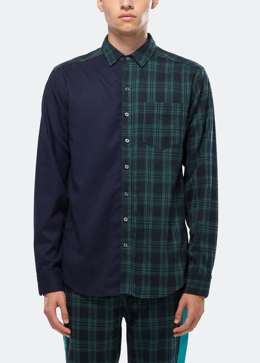 Konus Men's Color Blocked Button Up shirt in Green