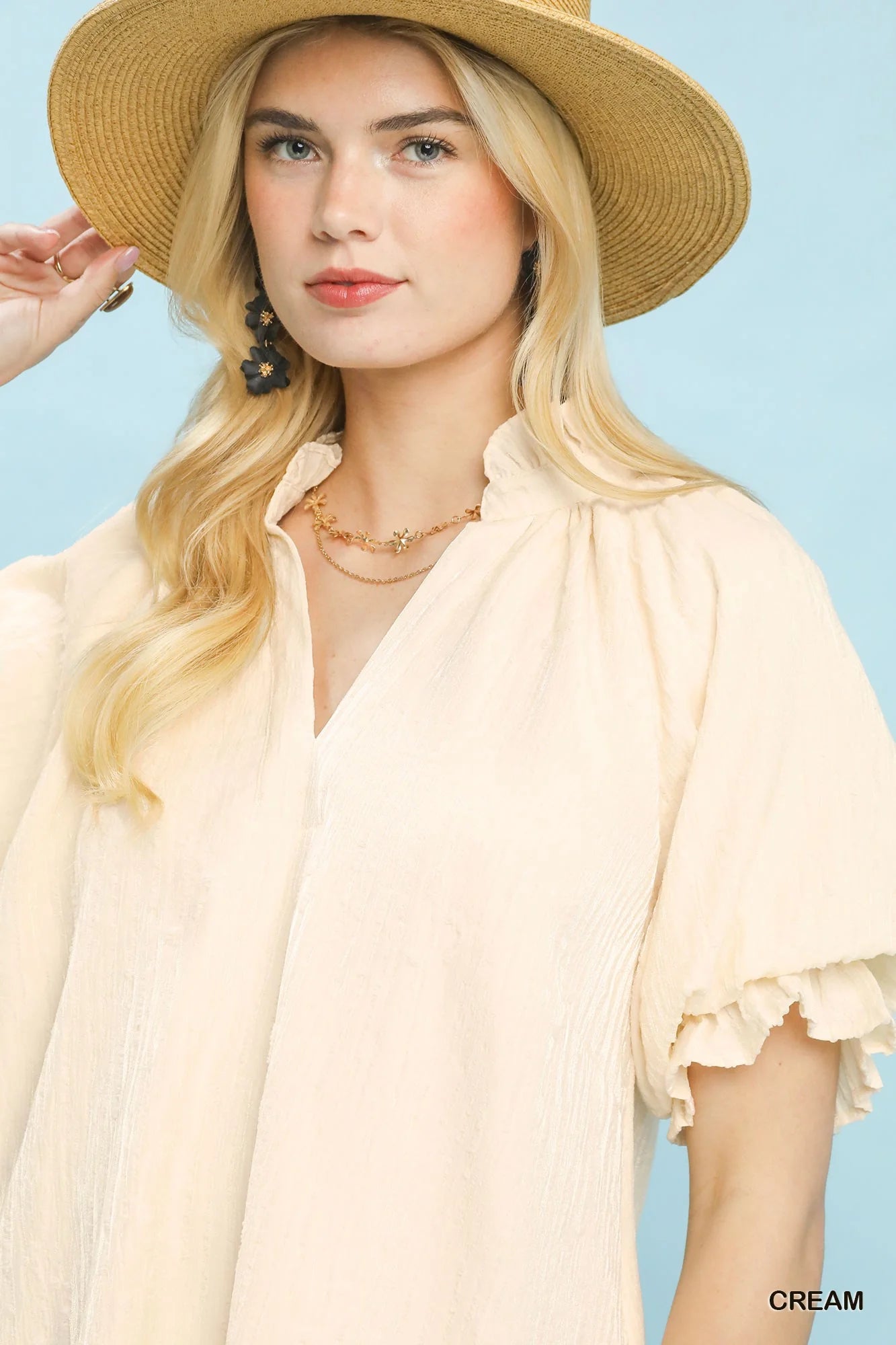 Umgee Linen Blend Ruffle Dress in Cream
