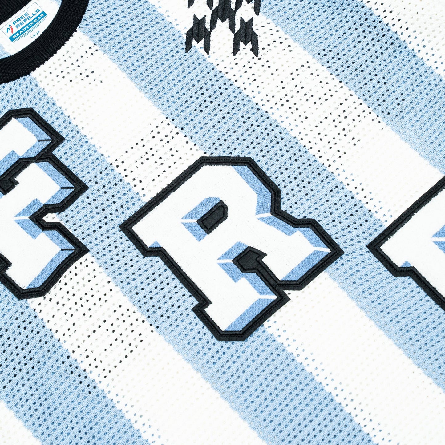 Striped Crochet Knit Jersey Shirt - Blue