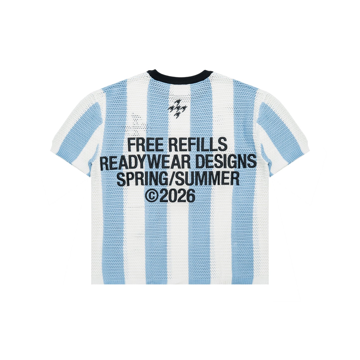 Striped Crochet Knit Jersey Shirt - Blue