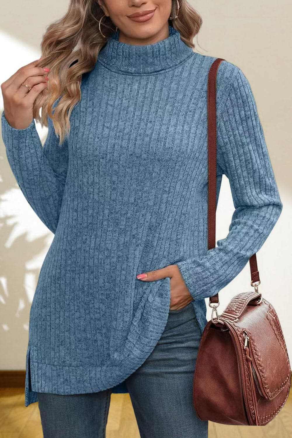 Trendsi Chic high-low turtleneck top